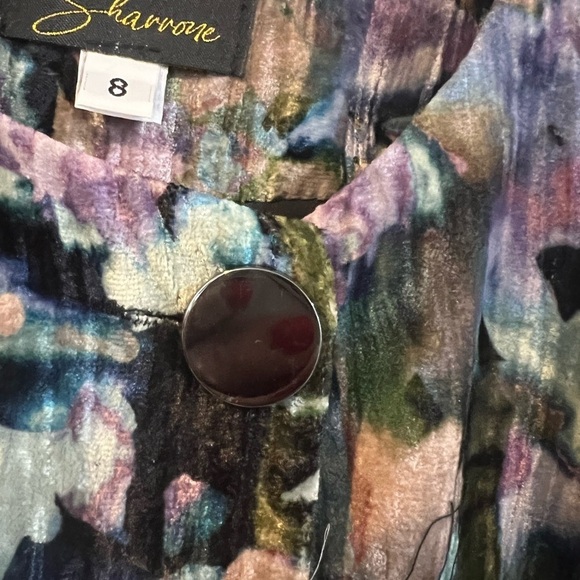 Sharrone Velvet Dress Size 8 Button Front Modest Long Structured Shoulders - Picture 5 of 5